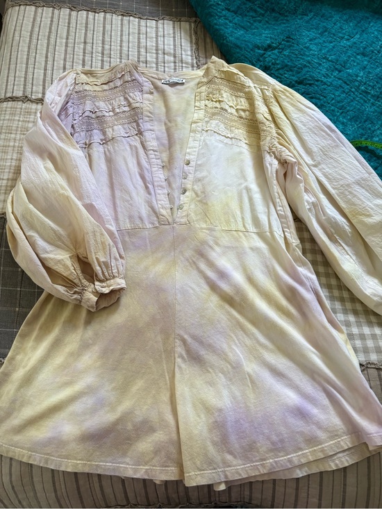 Zara Pants - ZARA Tie Dye Romper Puff Sleeves | Size S | Yellow Purple Jumpsuit | Oversized